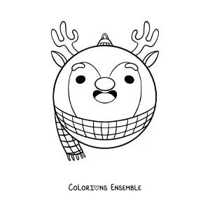 Coloriage d'une boule de Noël kawaii en forme de renne