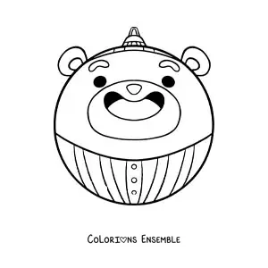 Coloriage d'une boule de Noël kawaii en forme d'ours