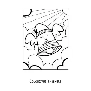 Image à colorier d'une cloche de Noël animée avec un bonnet de Père Noël