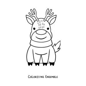 Image à colorier d'un renne de Noël kawaii assis