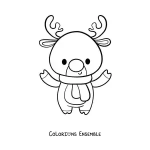 Image à colorier d'un renne de Noël avec une écharpe