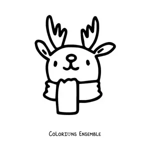 Image à colorier du visage d'un renne de Noël avec une écharpe