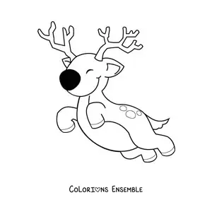 Image à colorier d'un renne de Noël kawaii qui vole