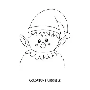 Image à colorier d'un lutin de Noël avec de grandes oreilles