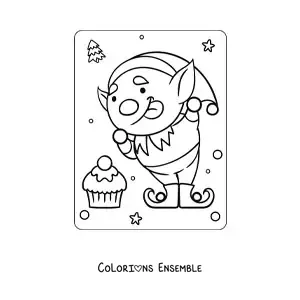 Image à colorier d'un elfe de Noël animé avec un bonbon