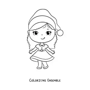 Image à colorier d'une fille en robe de Noël