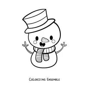 Image à colorier d'un bonhomme de neige kawaii