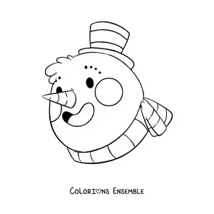 Image à colorier du visage d'un bonhomme de neige kawaii