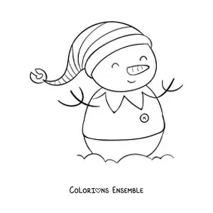 Image à colorier d'un bonhomme de neige en costume d'elfe