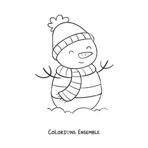 Image à colorier d'un bonhomme de neige en vêtements d'hiver