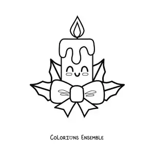 Image à colorier d'une bougie de Noël kawaii