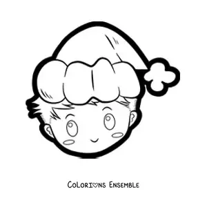 Image à colorier d'un garçon kawaii avec un bonnet de Noël
