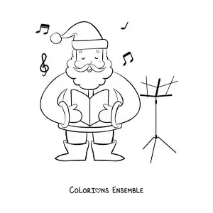 Image à colorier du Père Noël qui chante des chants de Noël