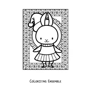 Image à colorier d'une lapine de Noël kawaii