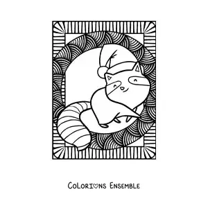 Image à colorier d'un raton laveur de Noël kawaii