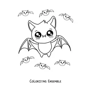 Image à colorier d'une chauve-souris kawaii en train de voler