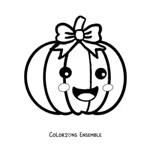 Image à colorier d'une citrouille kawaii avec un nœud