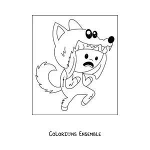 Image à colorier d'un garçon déguisé en loup-garou kawaii