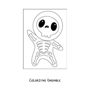 Image à colorier d'un garçon déguisé en squelette kawaii