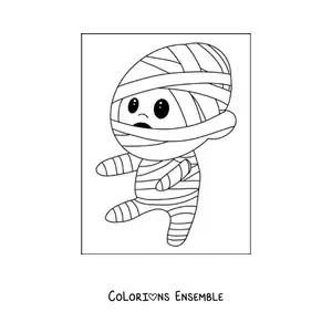 Image à colorier d'un garçon déguisé en momie kawaii