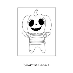 Image à colorier d'un garçon déguisé en citrouille kawaii