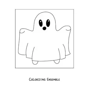 Image à colorier d'un garçon déguisé en fantôme kawaii