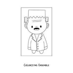 Image à colorier d'un garçon déguisé en Frankenstein kawaii
