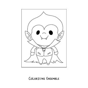 Image à colorier d'un garçon déguisé en vampire kawaii