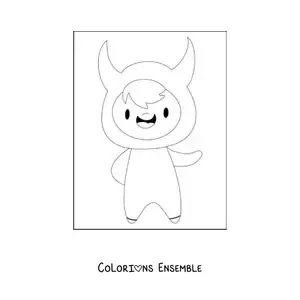 Image à colorier d'un garçon déguisé en diable kawaii