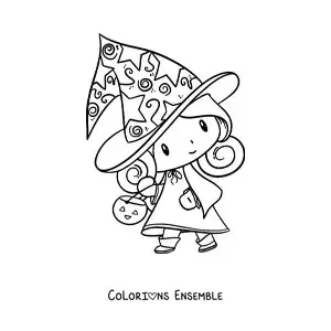 Image à colorier d'une sorcière kawaii