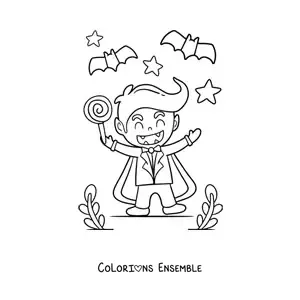 Image à colorier d'un vampire kawaii à Halloween