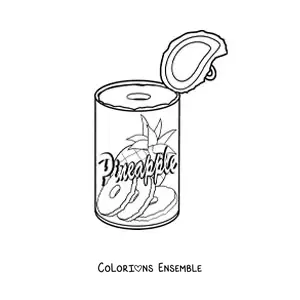 Image à colorier d'une boîte de conserve d'ananas ouverte