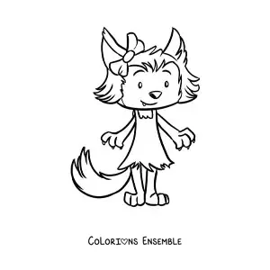 Image à colorier d'une louve-garou kawaii