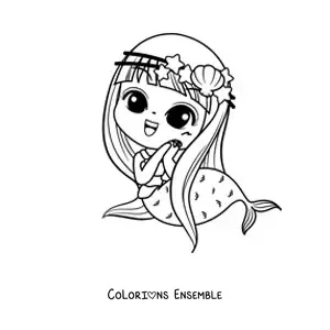 Image à colorier d'une mignonne sirène kawaii chibi