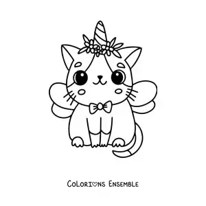 Image à colorier d'un mignon chaticorne kawaii avec des ailes