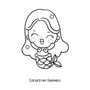 Image à colorier facile d'une mignonne sirène kawaii