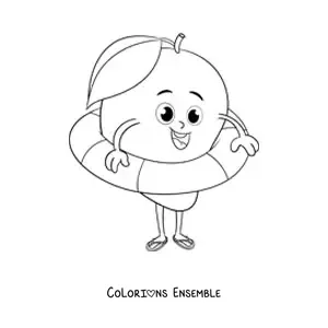Image à colorier d'une mangue animée avec une bouée