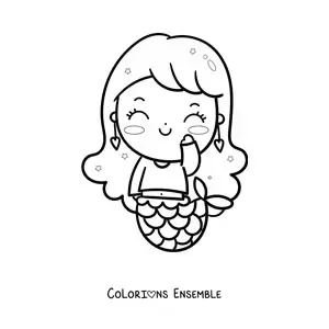Image à colorier facile d'une mignonne sirène kawaii avec un pull