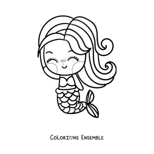 Image à colorier d'une mignonne sirène kawaii qui rit