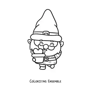 Image à colorier d'un mignon gnome kawaii avec une plante