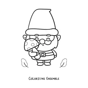 Image à colorier d'un mignon gnome kawaii avec un champignon