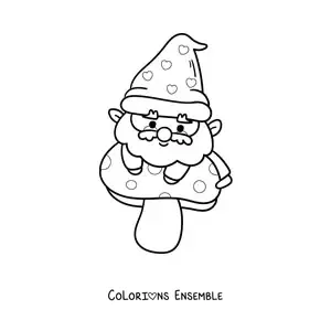 Image à colorier d'un mignon gnome kawaii sur un champignon