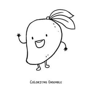 Image à colorier d'une mangue animée qui salue