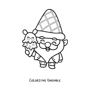 Image à colorier d'un mignon gnome kawaii avec un cornet de glace