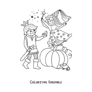 Image à colorier d'une fée marraine et d'un prince