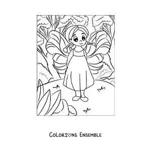 Image à colorier d'un tendre bébé fée dans la forêt