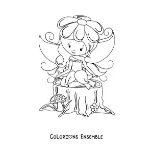 Image à colorier d'un mignon bébé fée kawaii dans la forêt