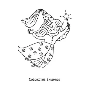 Image à colorier d'une mignonne fée marraine kawaii