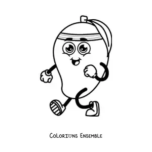 Image à colorier d'une mangue animée qui fait de l'exercice