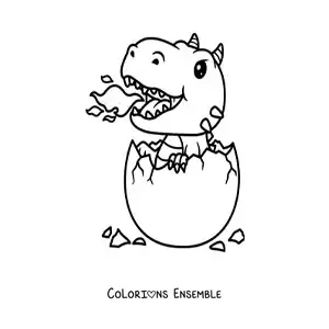 Image à colorier d'un œuf avec un mignon bébé dragon kawaii qui crache du feu